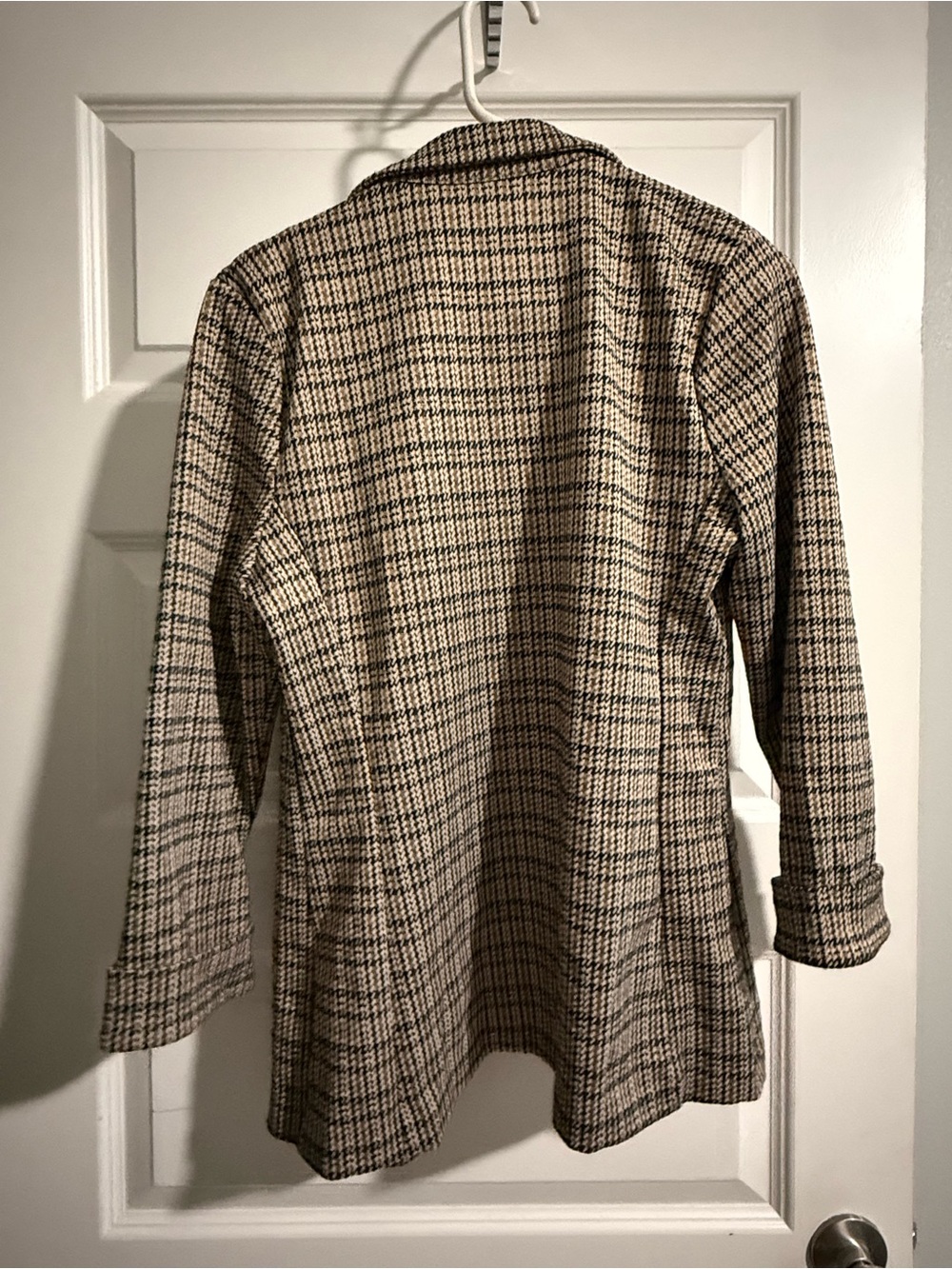 Women's Plaid Long Blazer Jacket - Beige Black